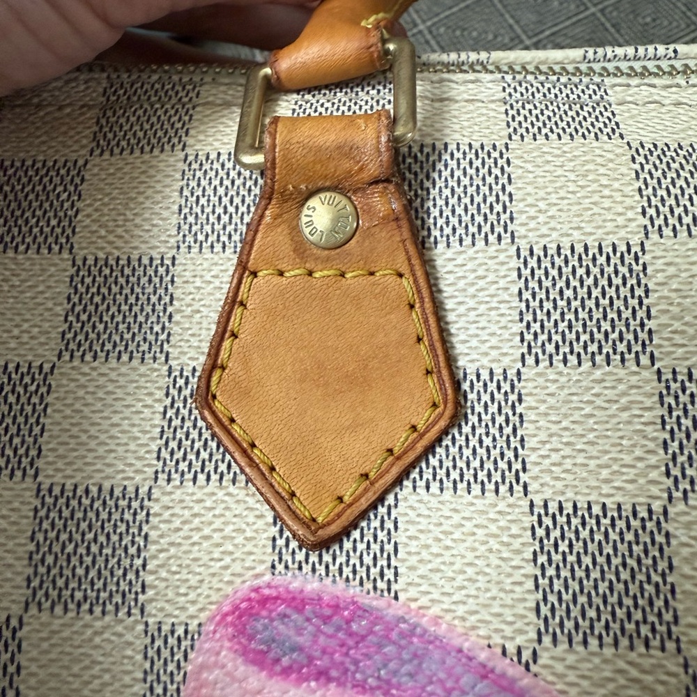 Louis Vuitton custom painted Speedy 25 Damier Azur with pink accents - Picture 11 of 16